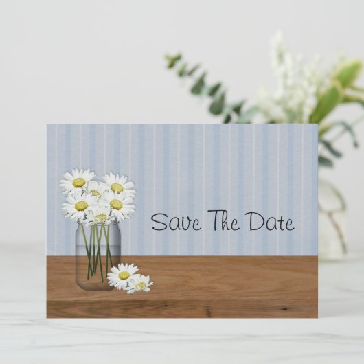 Save The Date Mason Jar De Daisies Enregistrer La Date (Debout devant)