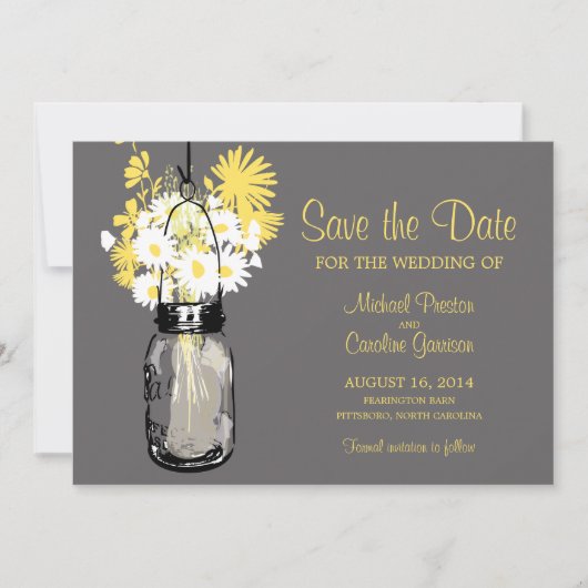 Save The Date Mason Jar et Daisies Enregistrer la date (Devant)