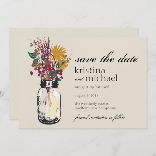 Save The Date Mason Jar et Fleurs sauvages d'automne Enregistrer (Devant / Derrière)