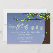 Save The Date Mason Jar Fireflies Chêne Arbre Enregistrer la dat (Devant)