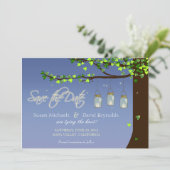 Save The Date Mason Jar Fireflies Chêne Arbre Enregistrer la dat (Debout devant)