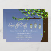 Save The Date Mason Jar Fireflies Chêne Arbre Enregistrer la dat (Devant / Derrière)