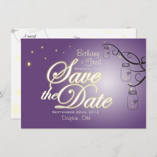 Save The Date Mason Jar Firefly Lightning Bug Enregistrer La Dat (Devant / Derrière)