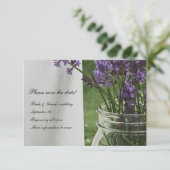 Save The Date Mason Jar Lavender Porch blanc enregistrer la date (Debout devant)