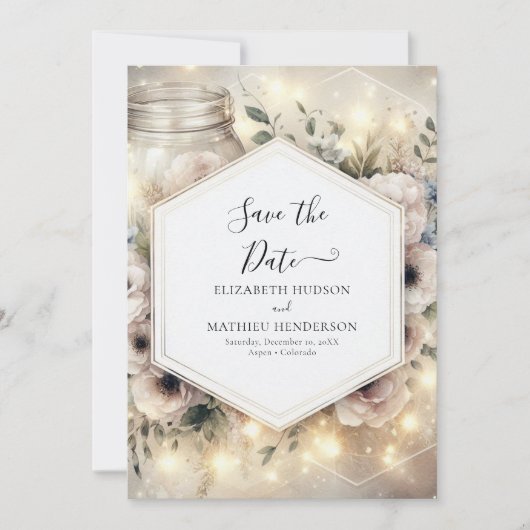 Save The Date Mason Jar Mariage botanique moderne (Devant)