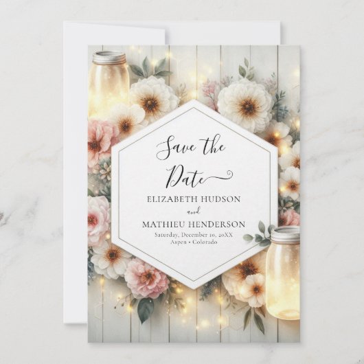 Save The Date Mason Jar Mariage botanique moderne (Devant)