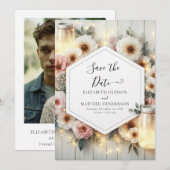 Save The Date Mason Jar Mariage botanique moderne (Devant / Derrière)