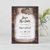 Save The Date Mason Jar Rustic Country Heart Barn Wood Mariage (Debout devant)