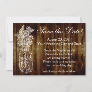 Save The Date Mason Jar Timbre en bois foncé-look Enregistrer la
