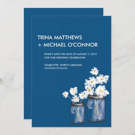 Save The Date Mason Jar & White Daisies Enregistrer la date (Devant / Derrière)