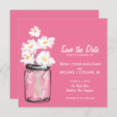 Save The Date Mason Jar & White Daisies Enregistrer la date (Devant / Derrière)