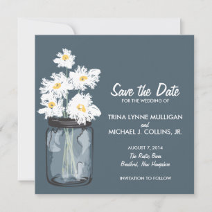 Save The Date Mason Jar & White Daisies Enregistrer la date