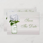 Save The Date Mason Jar & White Hydrangea Enregistrer La Date Ma (Devant / Derrière)