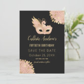 Save The Date Masque noir d'or rose 50e anniversaire (Debout devant)