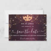Save The Date Masquerade fête bordeaux parties scintillant or sc (Devant)