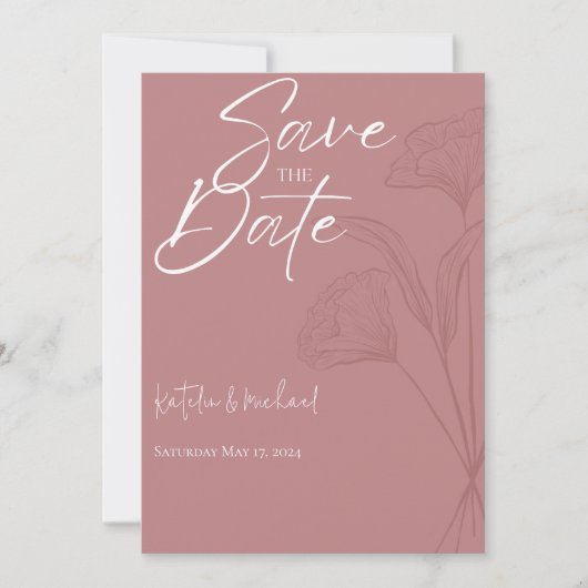 Save The Date Mauve Floral Line Art Wedding Enregistrer la date (Devant)