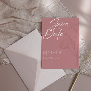 Save The Date Mauve Floral Line Art Wedding Enregistrer la date