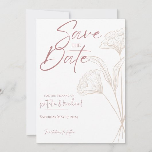 Save The Date Mauve Floral Mariage moderne Enregistrer la date (Devant)
