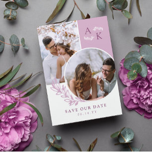 Save The Date Mauve Green Overlapping Photos Enregistrer La Date