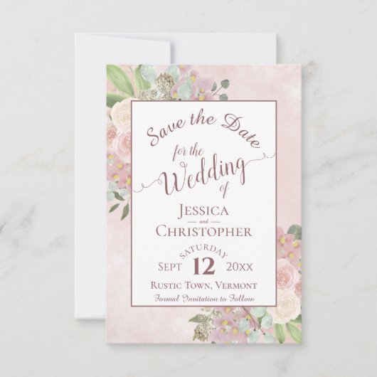 Save The Date Mauve rose Floral Élégant Mariage de calligraphie (Devant)