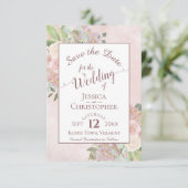Save The Date Mauve rose Floral Élégant Mariage de calligraphie (Debout devant)