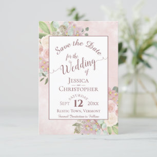 Save The Date Mauve rose Floral Élégant Mariage de calligraphie