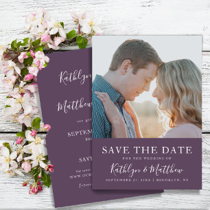 Save The Date Mauve Typographie moderne Simple Mariage photo