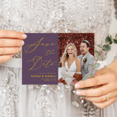 Save The Date Mauve violet élégant script or Mariage moderne