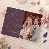 Save The Date Mauve violet élégant script or Mariage moderne