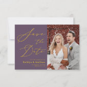 Save The Date Mauve violet élégant script or Mariage moderne (Devant)