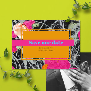Save The Date Maximaliste Moderne Marbre Mariage Floral Photo
