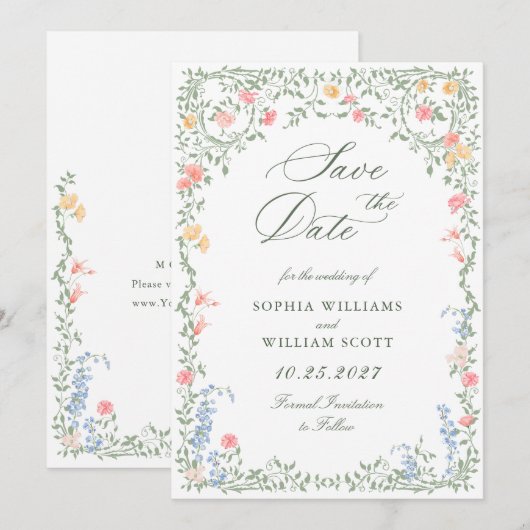 Save The Date Meadow Pastel Français Rose Floral Mariage (Devant / Derrière)