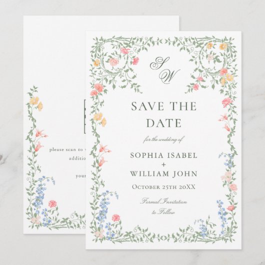 Save The Date Meadow Pastel Français Rose Floral Mariage (Devant / Derrière)
