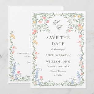 Save The Date Meadow Pastel Français Rose Floral Mariage
