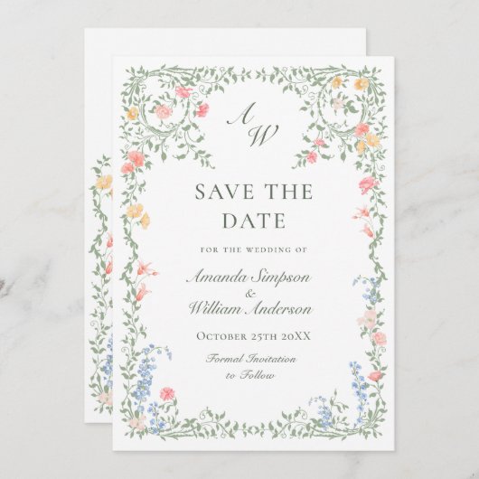 Save The Date Meadow Pastel Français Rose Floral Mariage (Devant / Derrière)