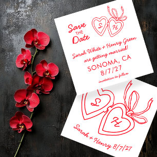 Save The Date Médaillon à cœur fantaisie Croquis doodle moderne 