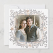 Save The Date Medieval Fantasy Frame Blue Gold Etching Photo (Dos)