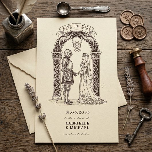 Save The Date Medieval Gothic Knight  Sepia Wedding
