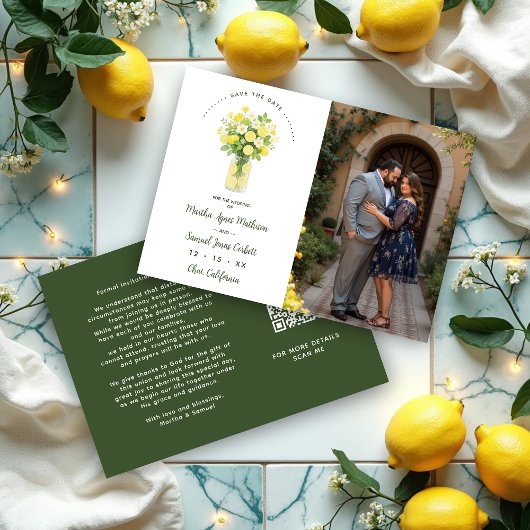 Save The Date Mediterranean Cheerful Floral Arrangement Lemons