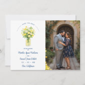 Save The Date Mediterranean Chic Blue Floral Arrangement Lemons (Devant)