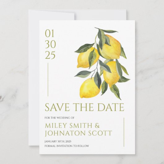 Save The Date Méditerranée Italie Mariage au citron Sauvez la da (Devant)