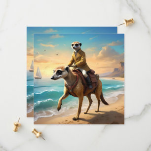 Save The Date Meerkat Jockey Sur Un Cheval Meerkat,