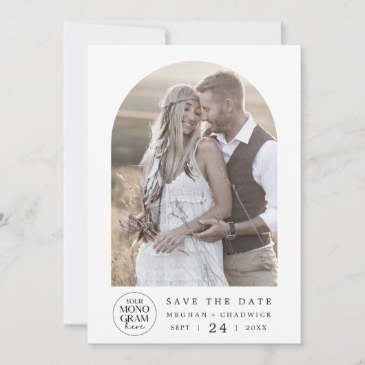 Save The Date MEGHAN Monogramme Photo noir blanc Mariage unique (Devant)