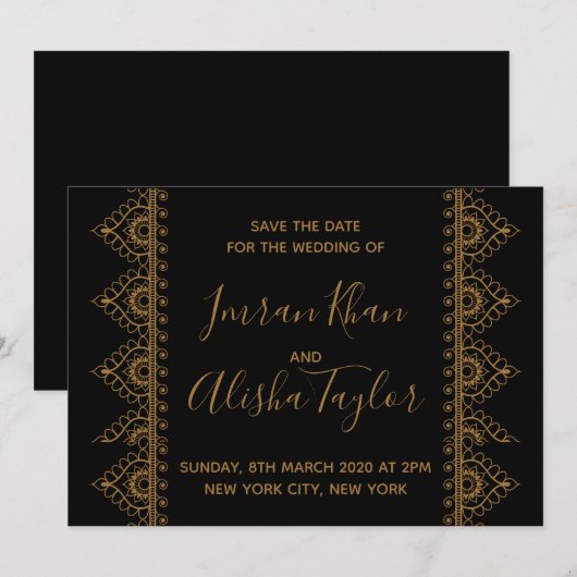 Save The Date Mehendi Mariage indien Enregistrer la date Invitat (Devant / Derrière)