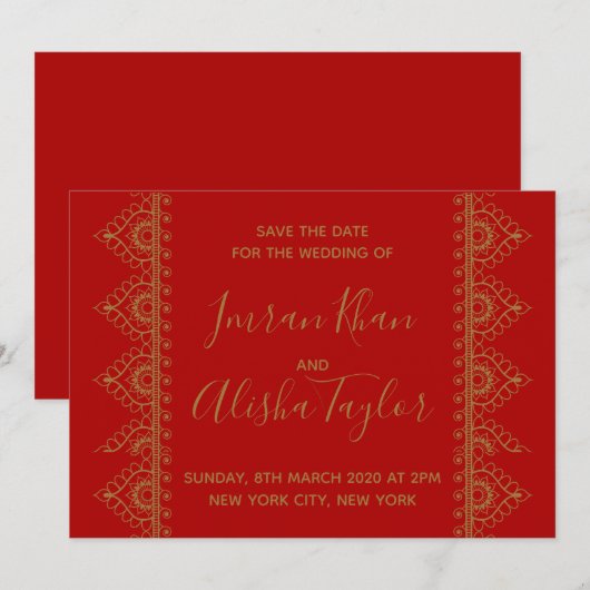 Save The Date Mehendi Mariage indien Enregistrer la date Invitat (Devant / Derrière)