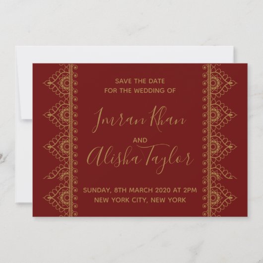 Save The Date Mehendi Mariage Indien Enregistrez la date hamsa H (Devant)