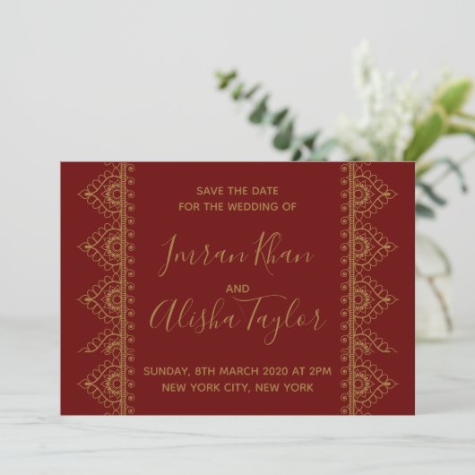 Save The Date Mehendi Mariage Indien Enregistrez la date hamsa H (Debout devant)
