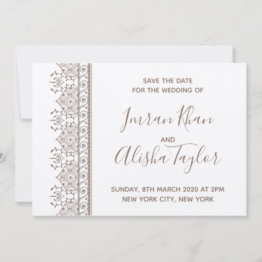 Save The Date Mehendi Mariage Indien Hamsa Henna Date à sauvegar (Devant)