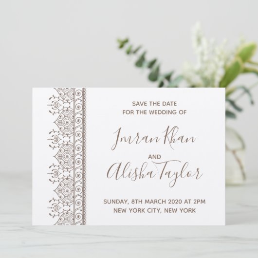 Save The Date Mehendi Mariage Indien Hamsa Henna Date à sauvegar (Debout devant)