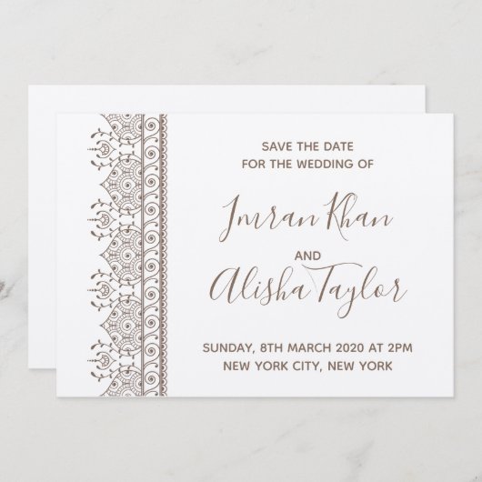 Save The Date Mehendi Mariage Indien Hamsa Henna Date à sauvegar (Devant / Derrière)